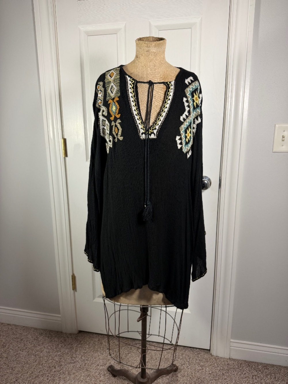 Double D Ranch Long Black Embroidered Top/Poncho